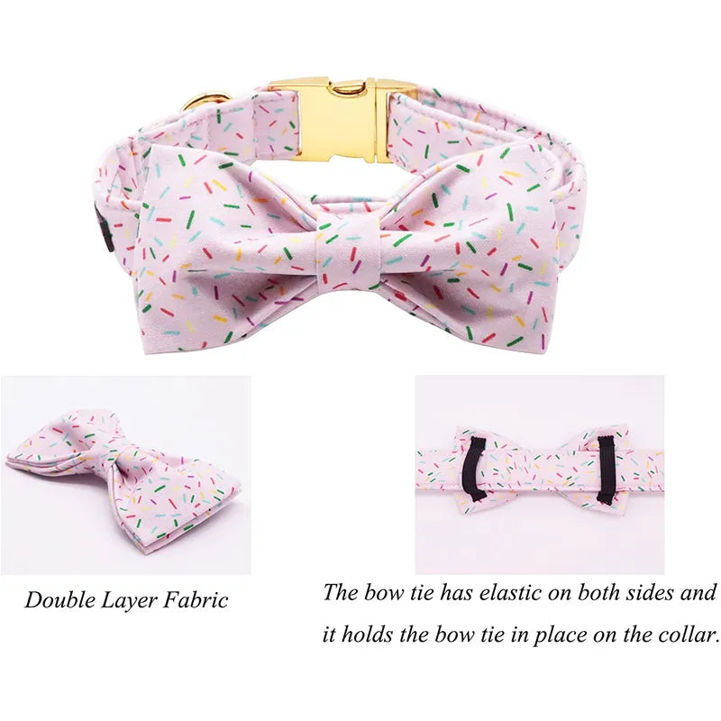 Unique Style Paws Cotton Dog Collar with Bowtie Pink Birthday Puppy Collar for Small Medium Large Dog