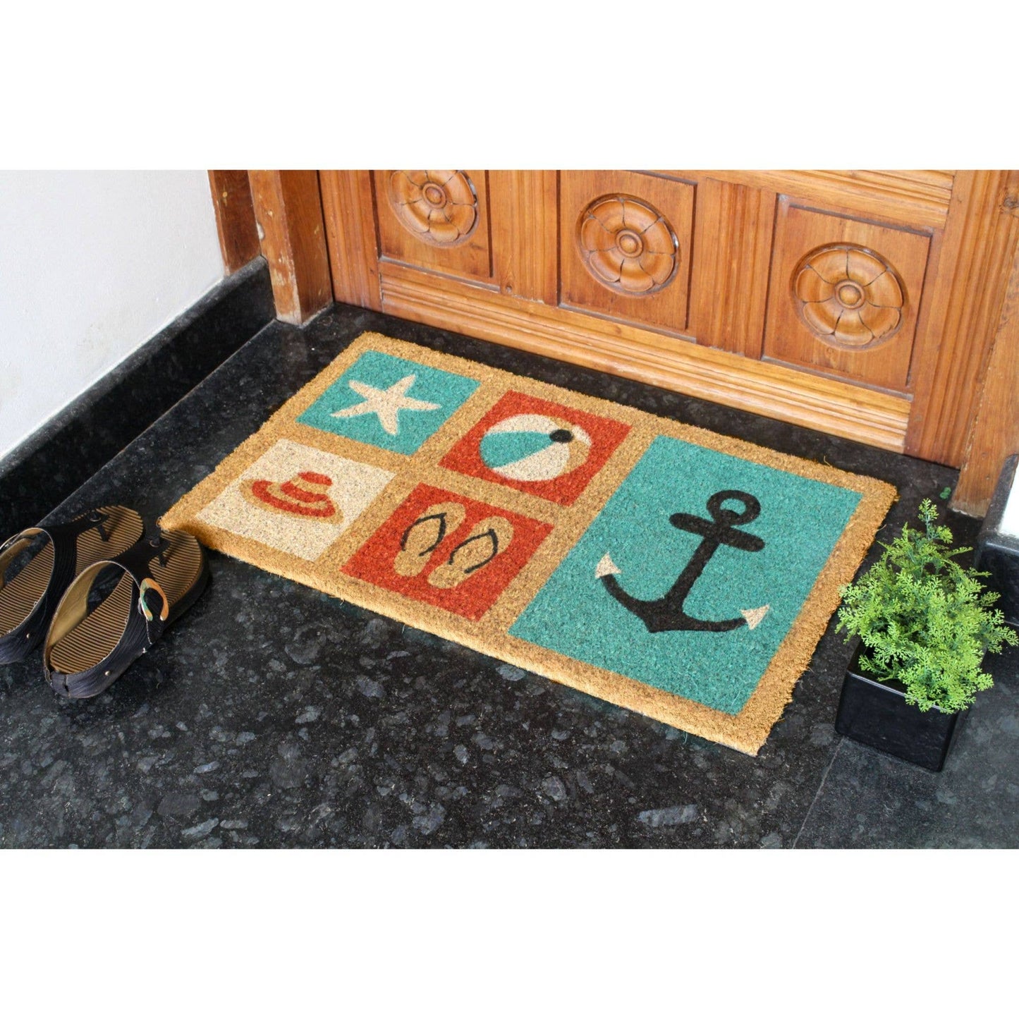 RugSmith Multi Machine Tufted Beach Doormat, 18" x 30"Heart
