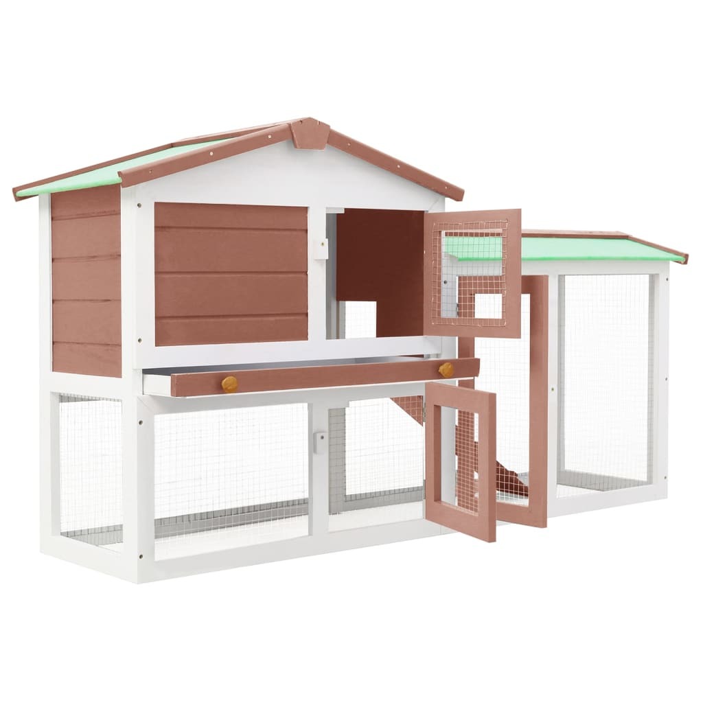 Rabbit Hutch Brown and White Solid Fir Wood, Plywood Large