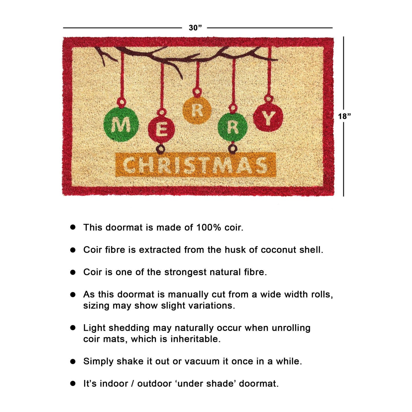 RugSmith Multi Ornaments Merry Christmas Doormat, 18" x 30"Heart