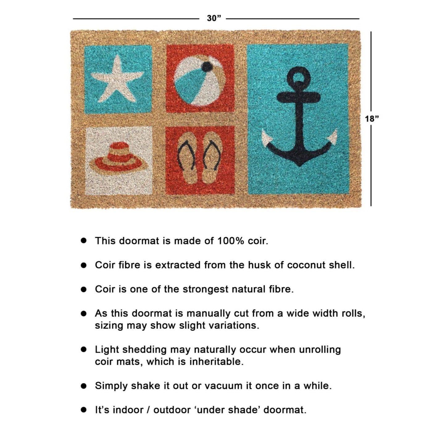 RugSmith Multi Machine Tufted Beach Doormat, 18" x 30"Heart