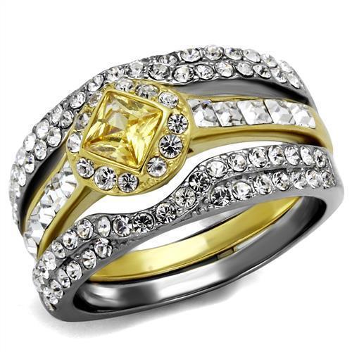 TK2291 - Two-Tone IP Gold (Ion Plating) Stainless Steel Ring with AAA Grade CZ in Topaz