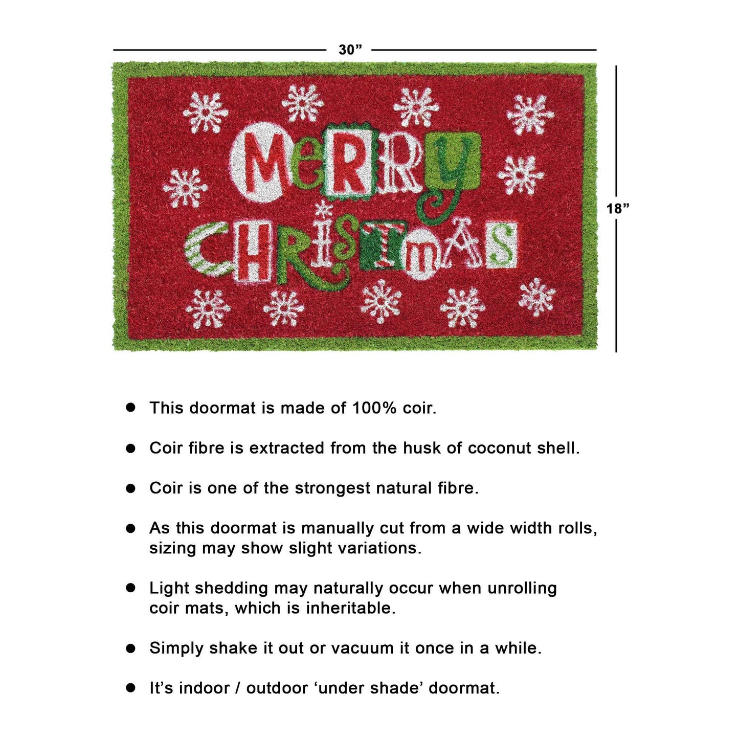 RugSmith Multi Flakes Merry Christmas Doormat, 18" x 30"Heart