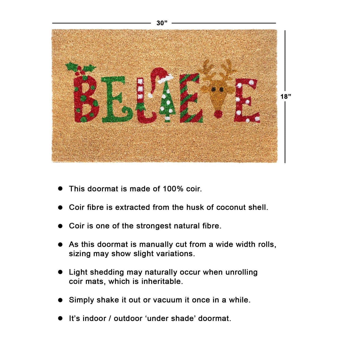 RugSmith Multi Machine Tufted Believe Doormat, 18" x 30"Heart
