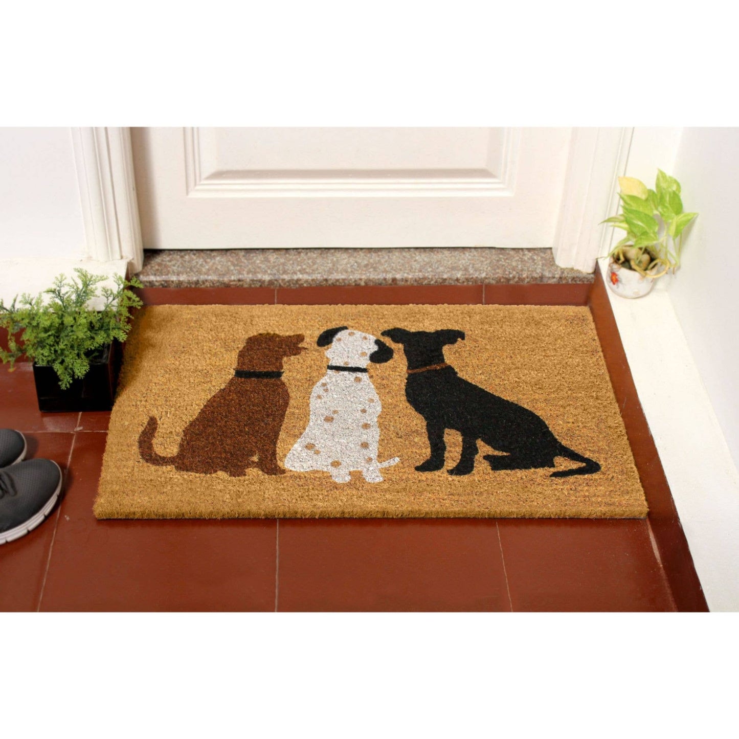 RugSmith White Machine Tufted Dogs Doormat, 18" x 30"Heart