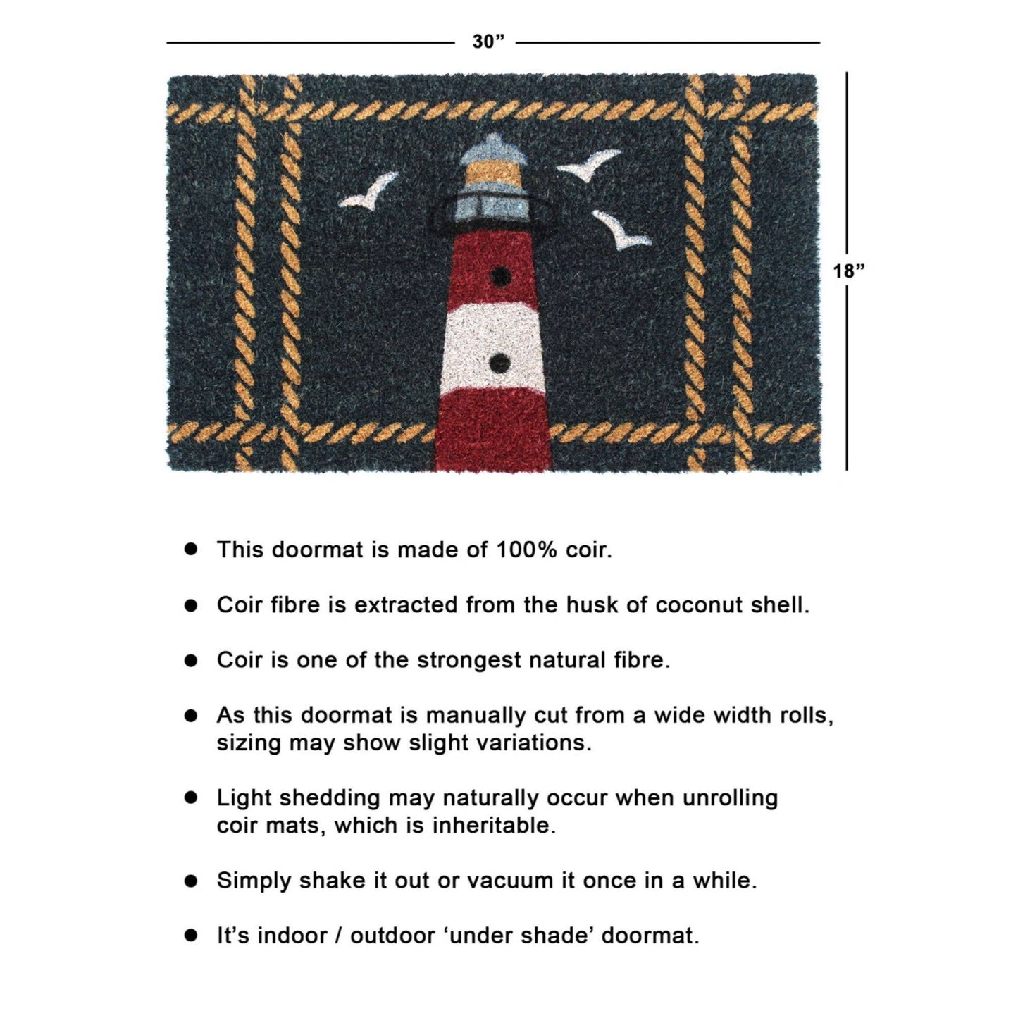 RugSmith Multi Tufted Light House Rope Doormat, 18" x 30"Heart