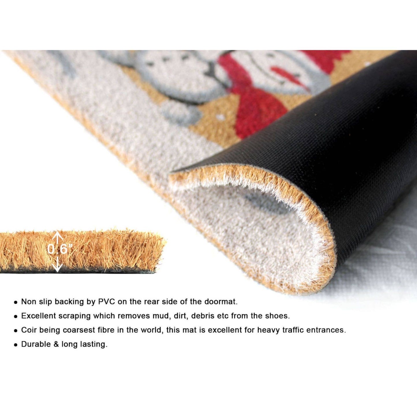 RugSmith White Holiday Snowman Welcome Area Rug, 18" x 30"Heart