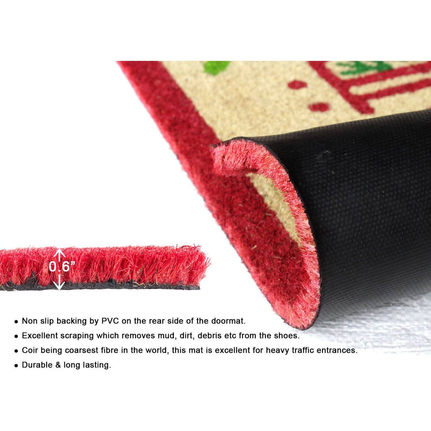 RugSmith Red Machine Tufted Noel Doormat, 18" x 30"Heart