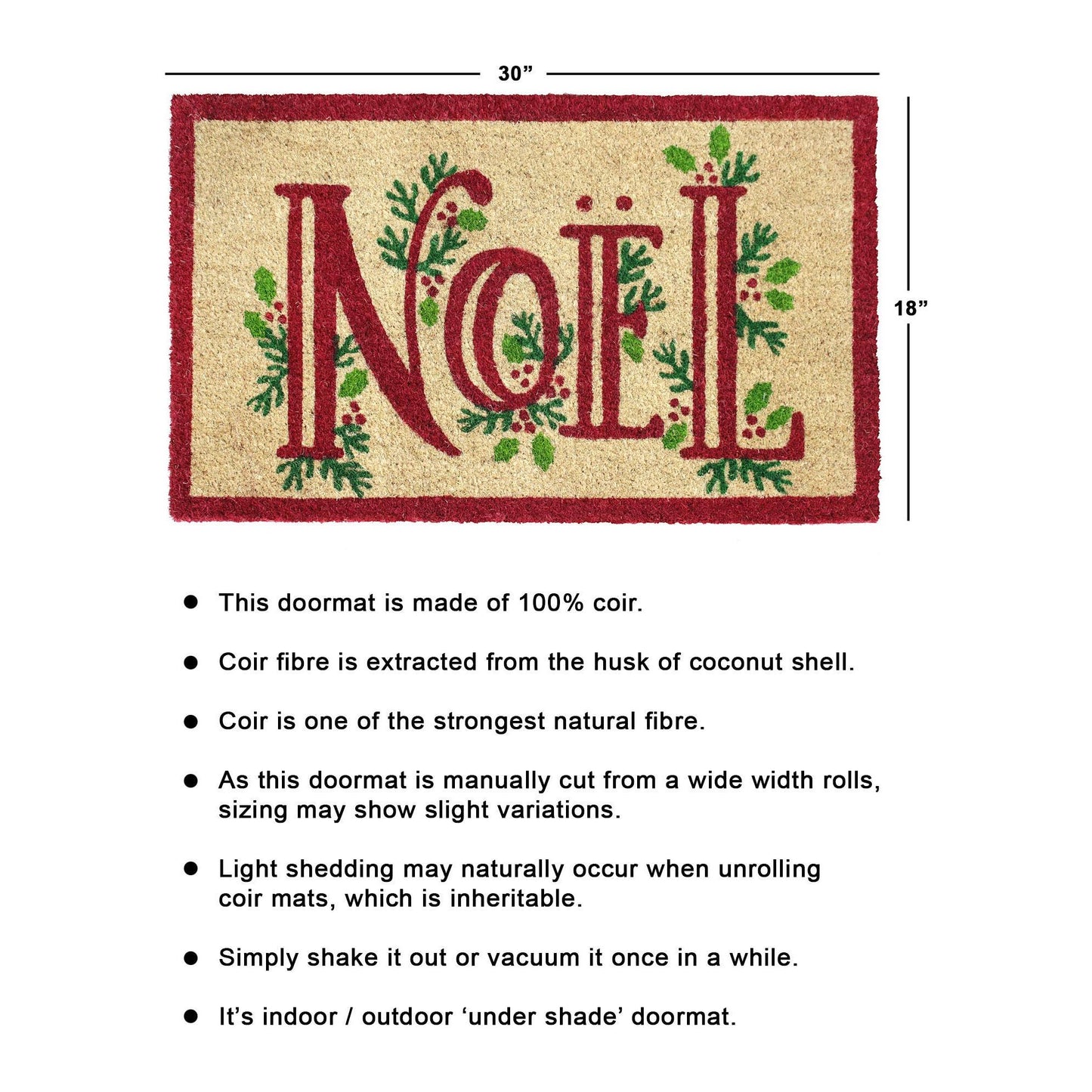 RugSmith Red Machine Tufted Noel Doormat, 18" x 30"Heart