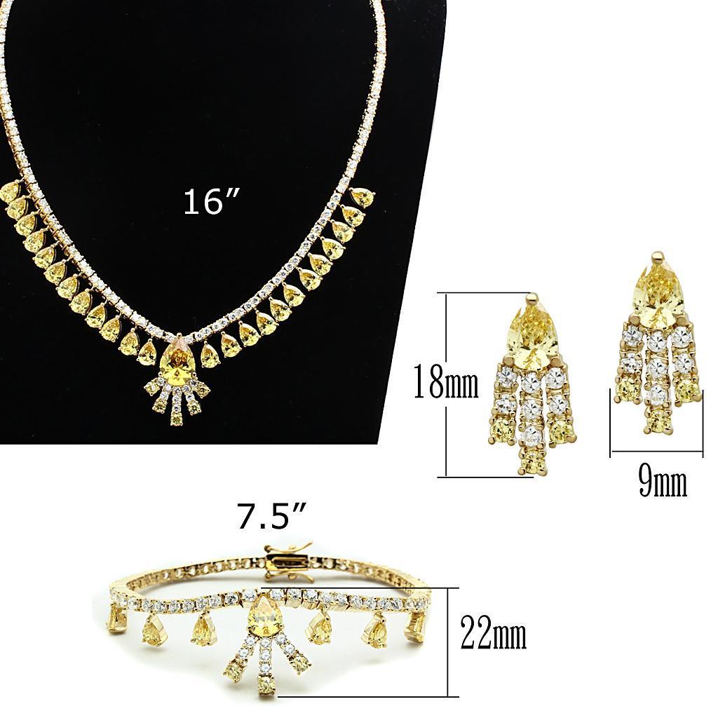 LO2429 - Gold Brass Jewelry Sets with AAA Grade CZ in Topaz