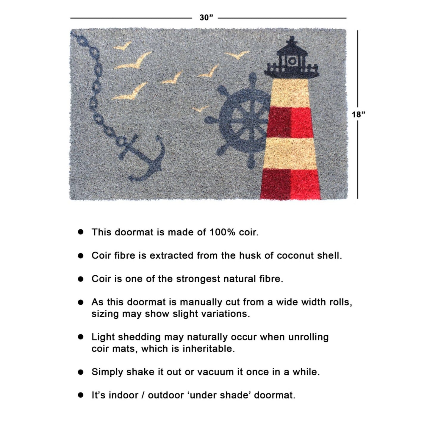 RugSmith Multi Tufted Light House Anchor Doormat, 18" x 30"Heart