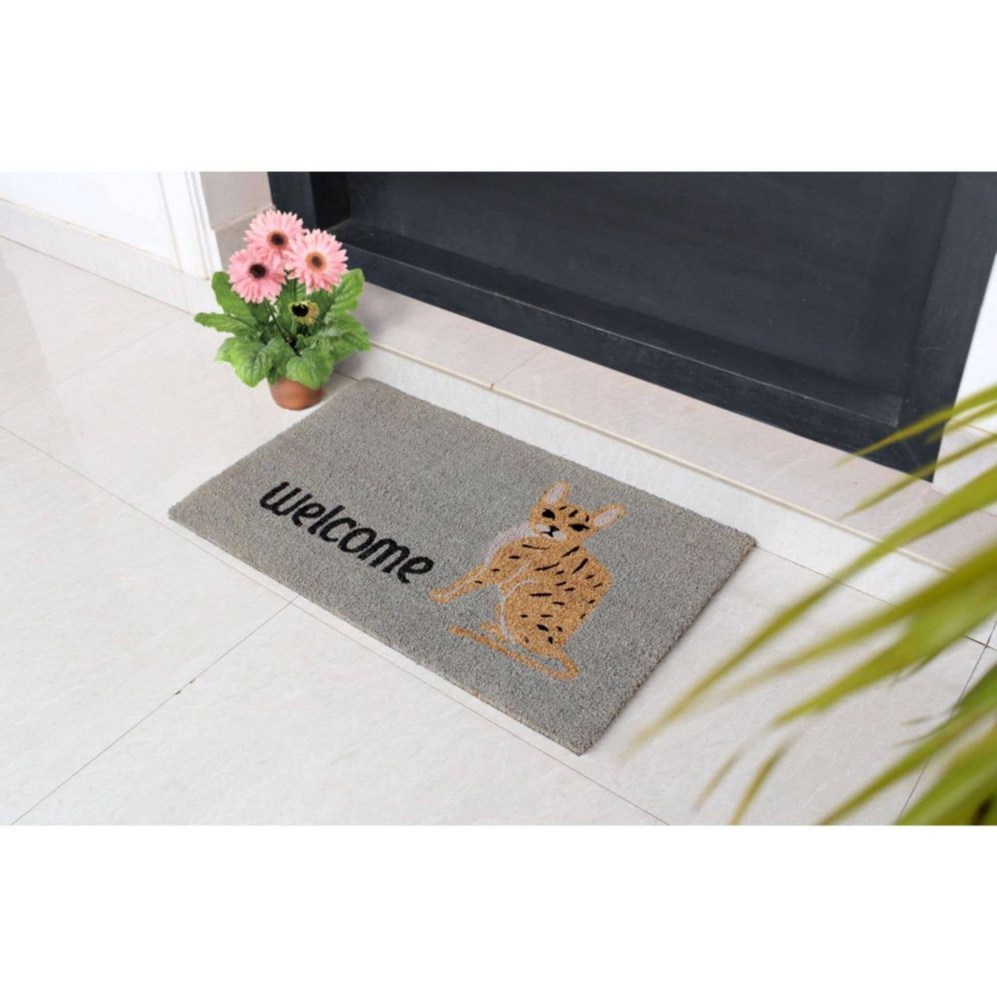 RugSmith Light Gray Cheetah Cat Coir Doormat, 18" x 30"Heart