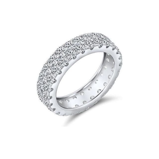 Simple 2 Row Pave Cubic Zirconia CZ Anniversary Wedding Band Ring For Women 925 Sterling Silver