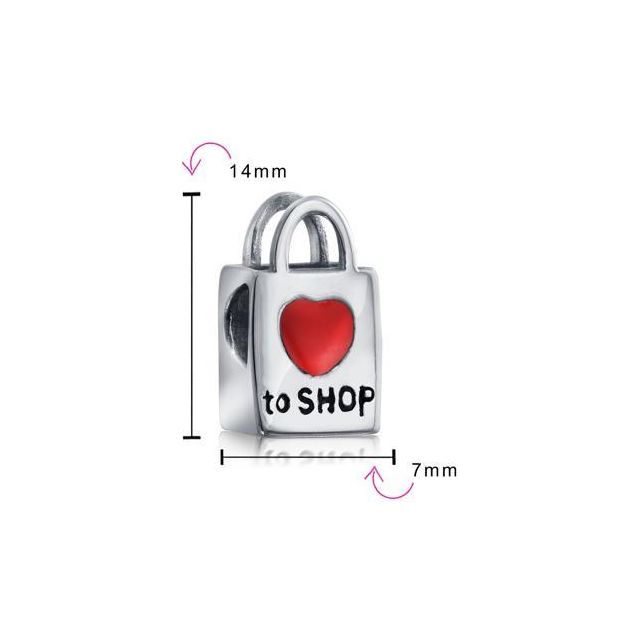 Shopping Bag Heart Love Charm Bead Women Teen Oxidized .925 Sterling Silver Fits European Bracelet