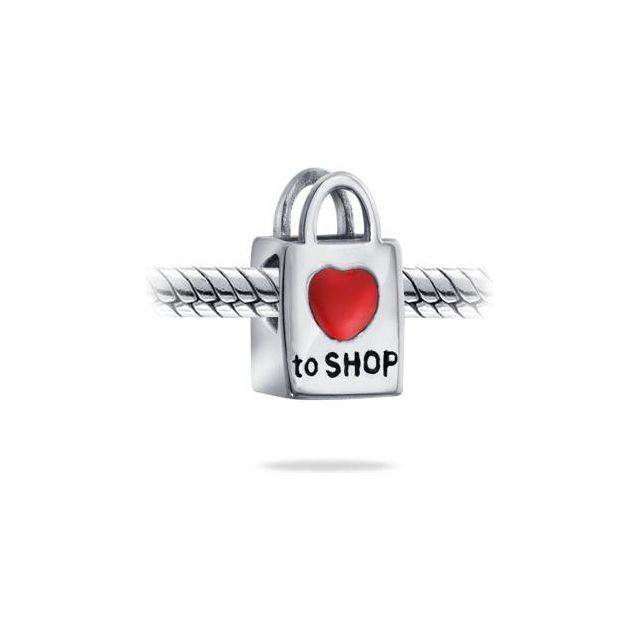 Shopping Bag Heart Love Charm Bead Women Teen Oxidized .925 Sterling Silver Fits European Bracelet