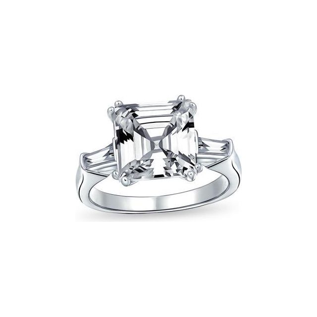 Simple 5CT Square Asscher Cut AAA CZ Side Baguette Solitaire Engagement Ring Thin Band 925 Sterling Silver For Women