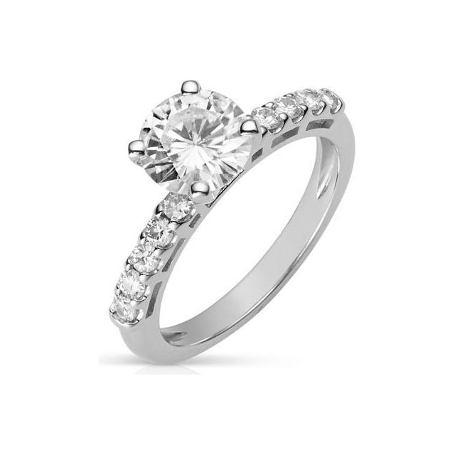 White Gold Moissanite by Charles & Colvard 7.5mm Round Engagement Ring-size 6, 1.80cttw DEW