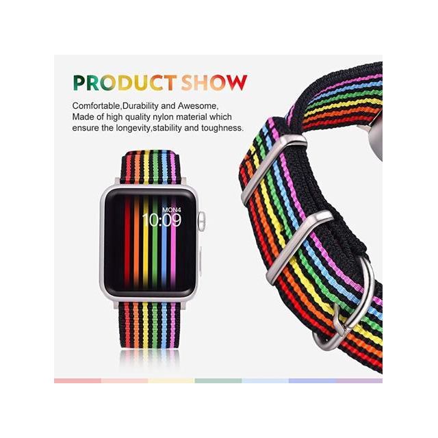 Rainbow Watch Band Compatible for Apple WatchLGBT Woven Nylon Wristband Replacement Sport Strap Compatible for iWatch Series SE 654321 42MM44MM All ModelsBlack Bottom with Steel Buckle