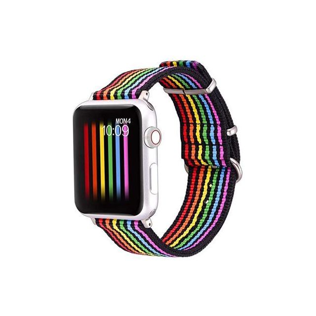 Rainbow Watch Band Compatible for Apple WatchLGBT Woven Nylon Wristband Replacement Sport Strap Compatible for iWatch Series SE 654321 42MM44MM All ModelsBlack Bottom with Steel Buckle