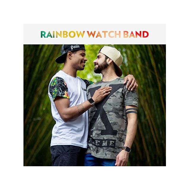 Rainbow Watch Band Compatible for Apple WatchLGBT Woven Nylon Wristband Replacement Sport Strap Compatible for iWatch Series SE 654321 42MM44MM All ModelsBlack Bottom with Steel Buckle