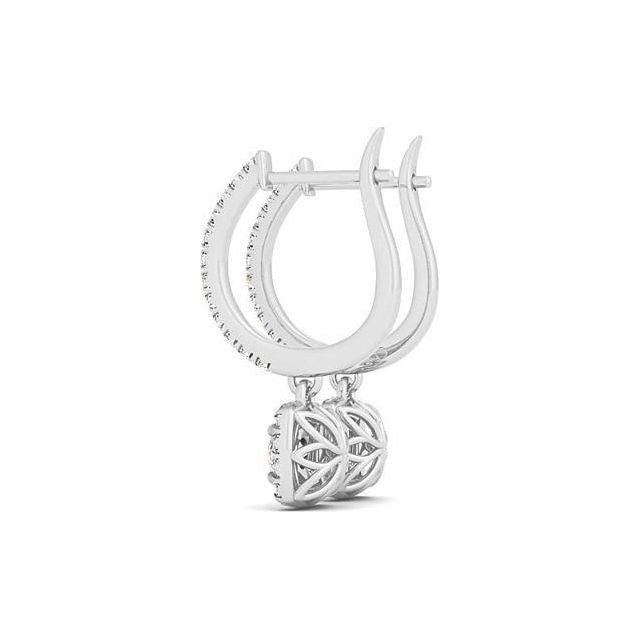 Women's 14k White Gold Cushion Shape Halo Style Drop Earrings