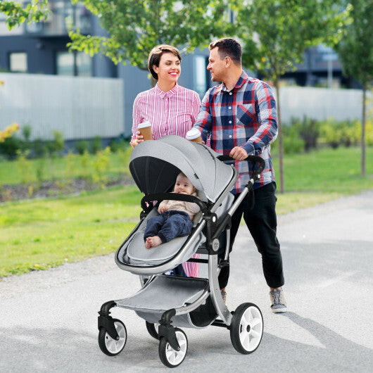 Folding Aluminum Infant Reversible Stroller with Diaper Bag-Gray - Color: Gray