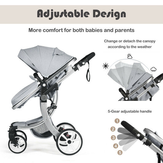 Folding Aluminum Infant Reversible Stroller with Diaper Bag-Gray - Color: Gray