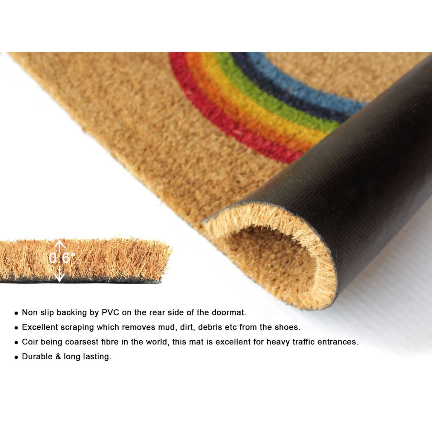 RugSmith Multi Tufted Welcome Rainbow Doormat, 18" x 30"Heart