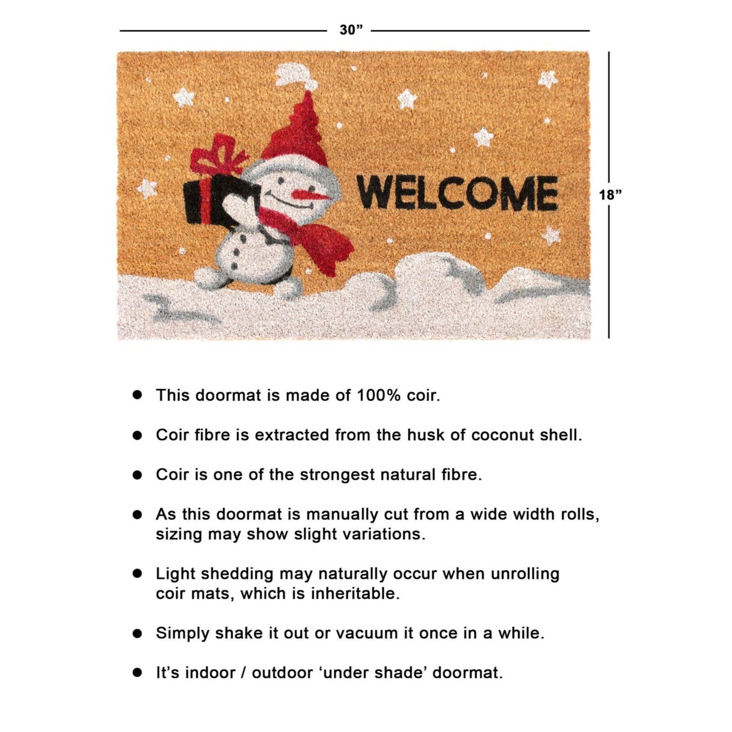 RugSmith White Holiday Snowman Welcome Area Rug, 18" x 30"Heart