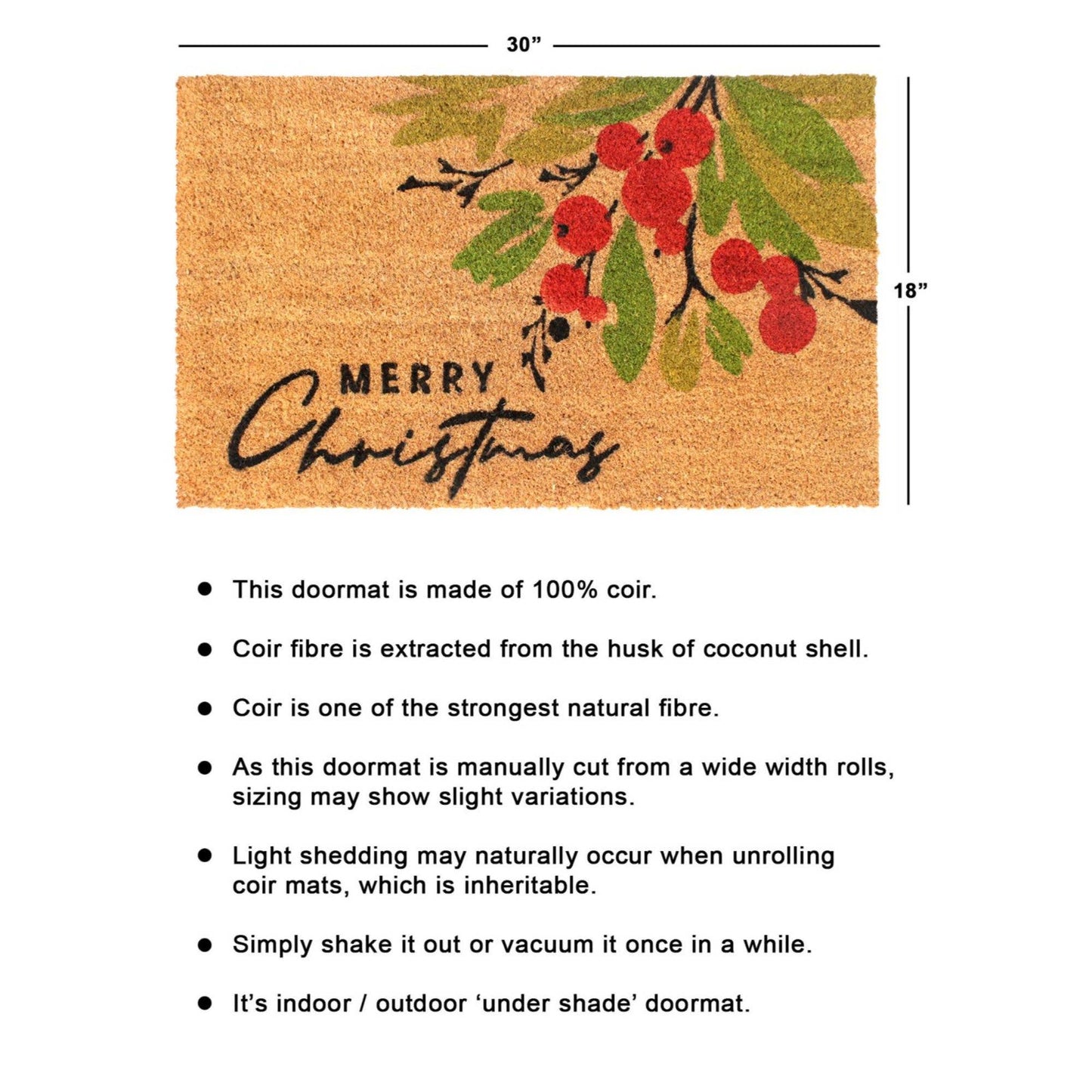 RugSmith Red Holiday Merry Christmas Berry Area Rug, 18"x30"Heart