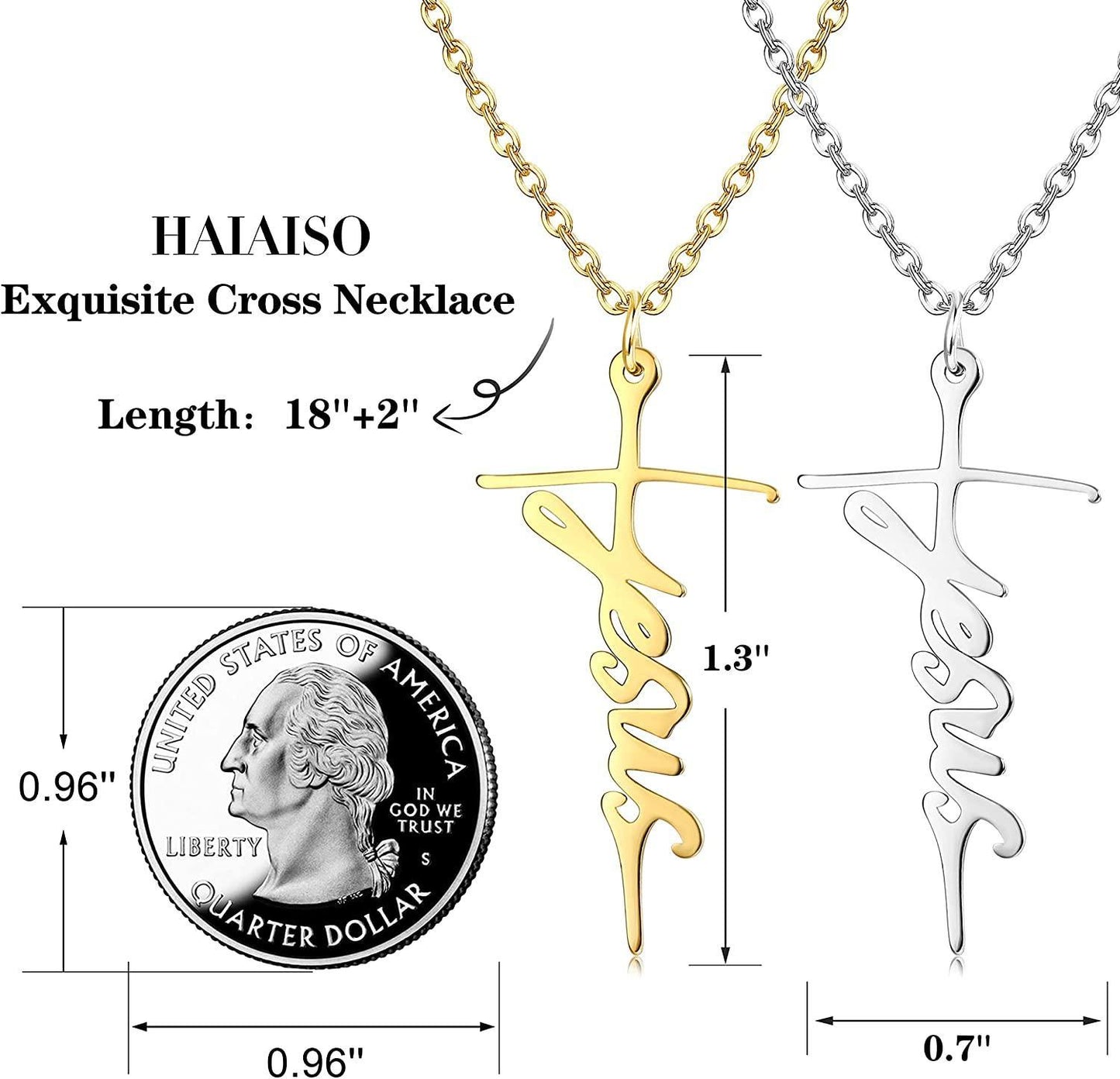2PCS Faith Cross Necklace Blessed Hope Strength Pendant Necklace Silver Gold Stainless Cross Necklace Christian Religious Inspirational Gift for Women Girls