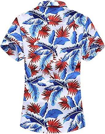 Men's Fashion Print Shirts Casual Lapel Short Sleeve T-Shirts Cotton Button-Up Shirts