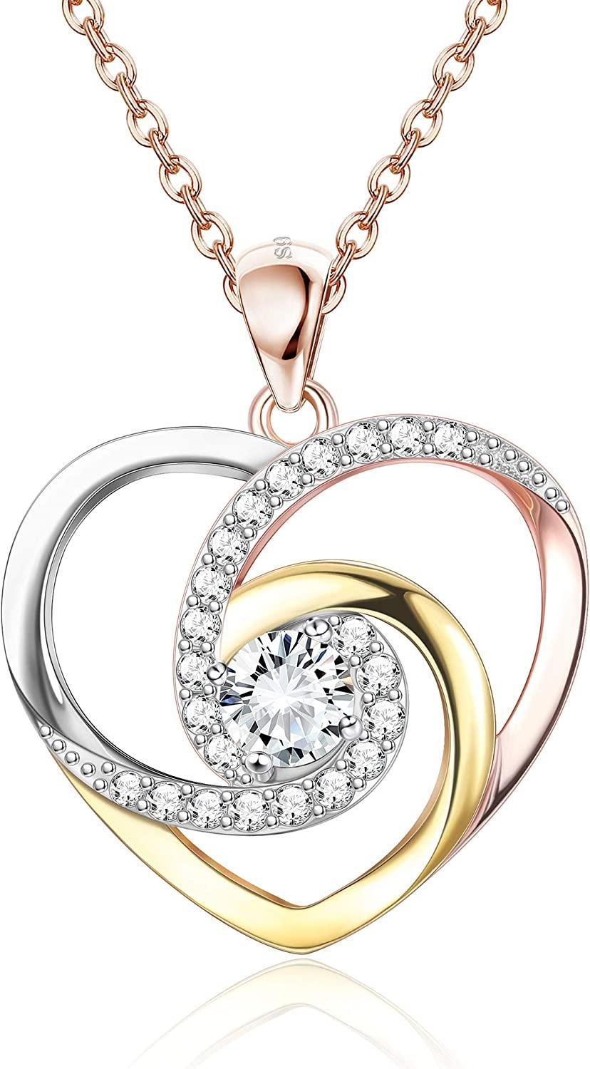 925 Sterling Heart Pendant Necklace for Women Girls Women's Necklace CZ Three-Color Plating Heart Necklace Valentine for Women