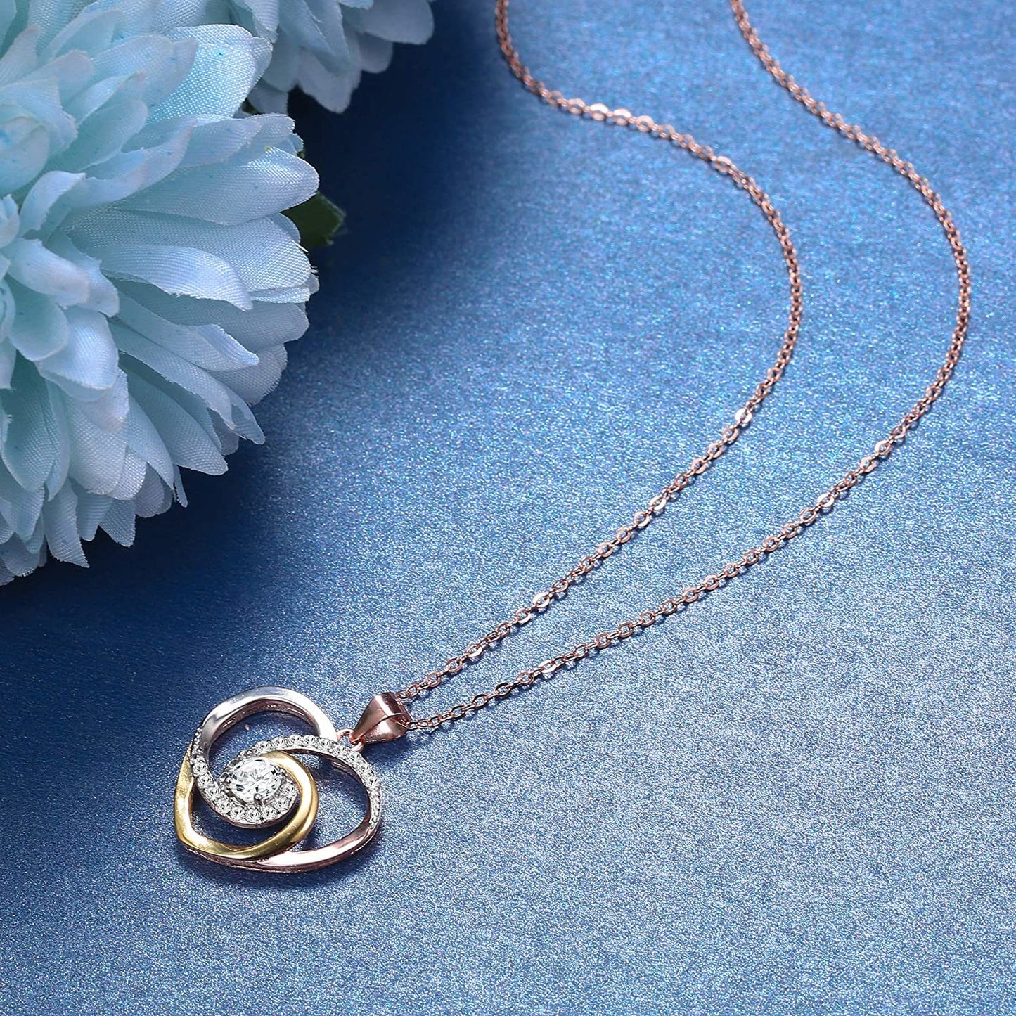 925 Sterling Heart Pendant Necklace for Women Girls Women's Necklace CZ Three-Color Plating Heart Necklace Valentine for Women