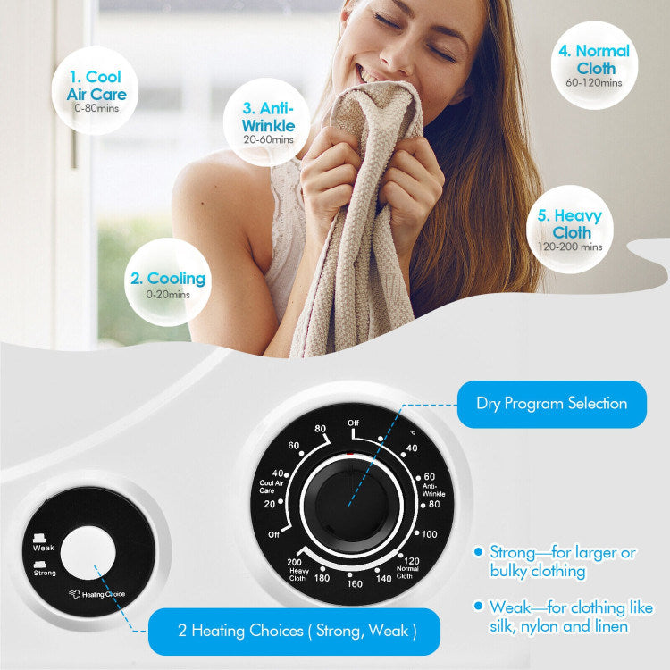 Compact Electric Tumble Laundry Dryer with Stainless Steel Tub