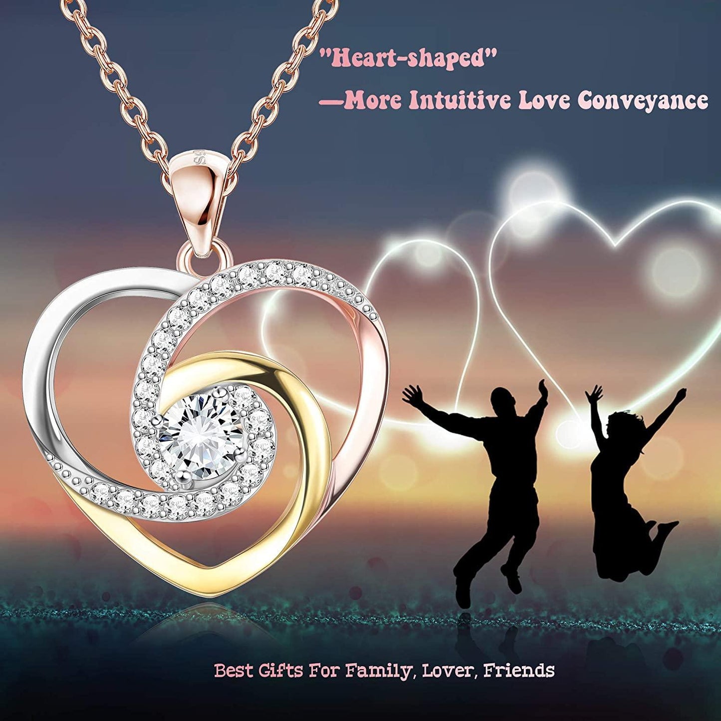 925 Sterling Heart Pendant Necklace for Women Girls Women's Necklace CZ Three-Color Plating Heart Necklace Valentine for Women