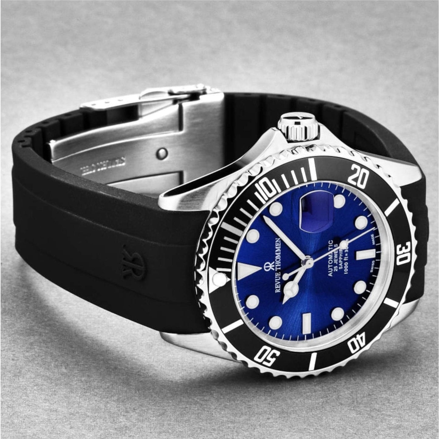 Revue Thommen 17571.2823 Men's 'Diver' Blue Dial Rubber Strap Swiss Automatic Watch