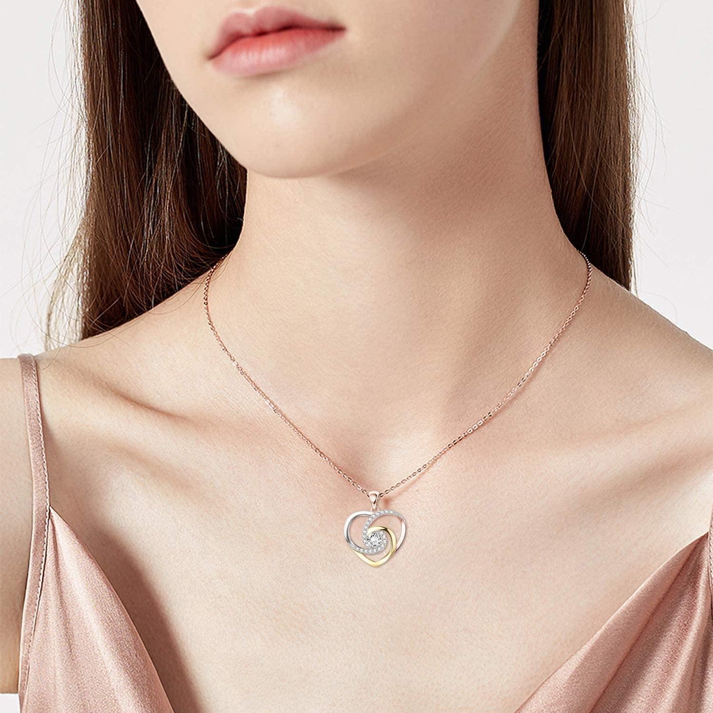 925 Sterling Heart Pendant Necklace for Women Girls Women's Necklace CZ Three-Color Plating Heart Necklace Valentine for Women