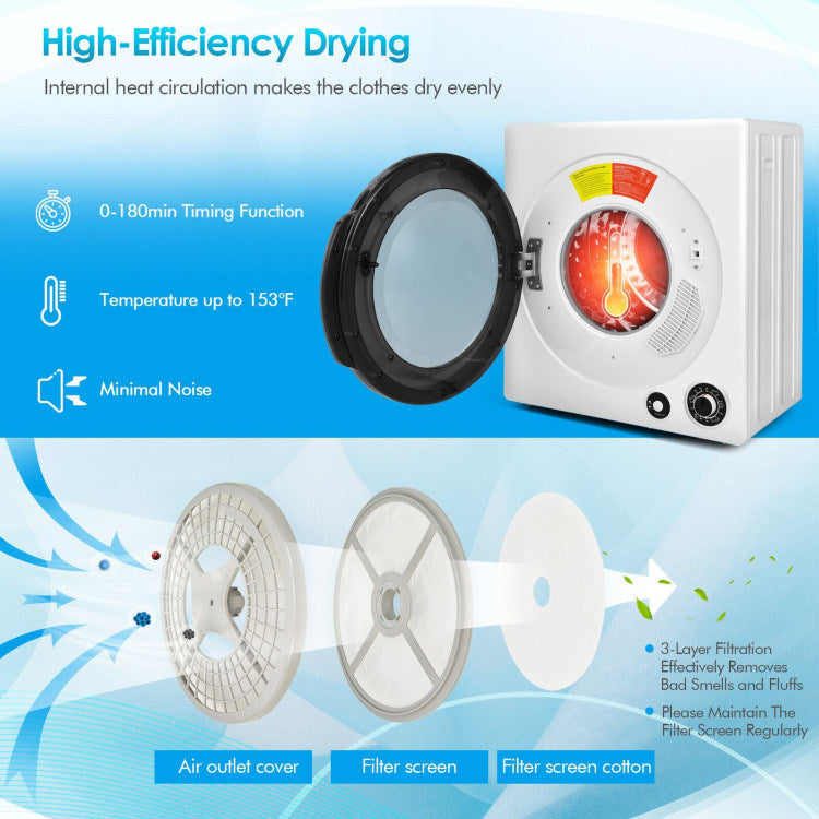 Compact Electric Tumble Laundry Dryer with Stainless Steel Tub
