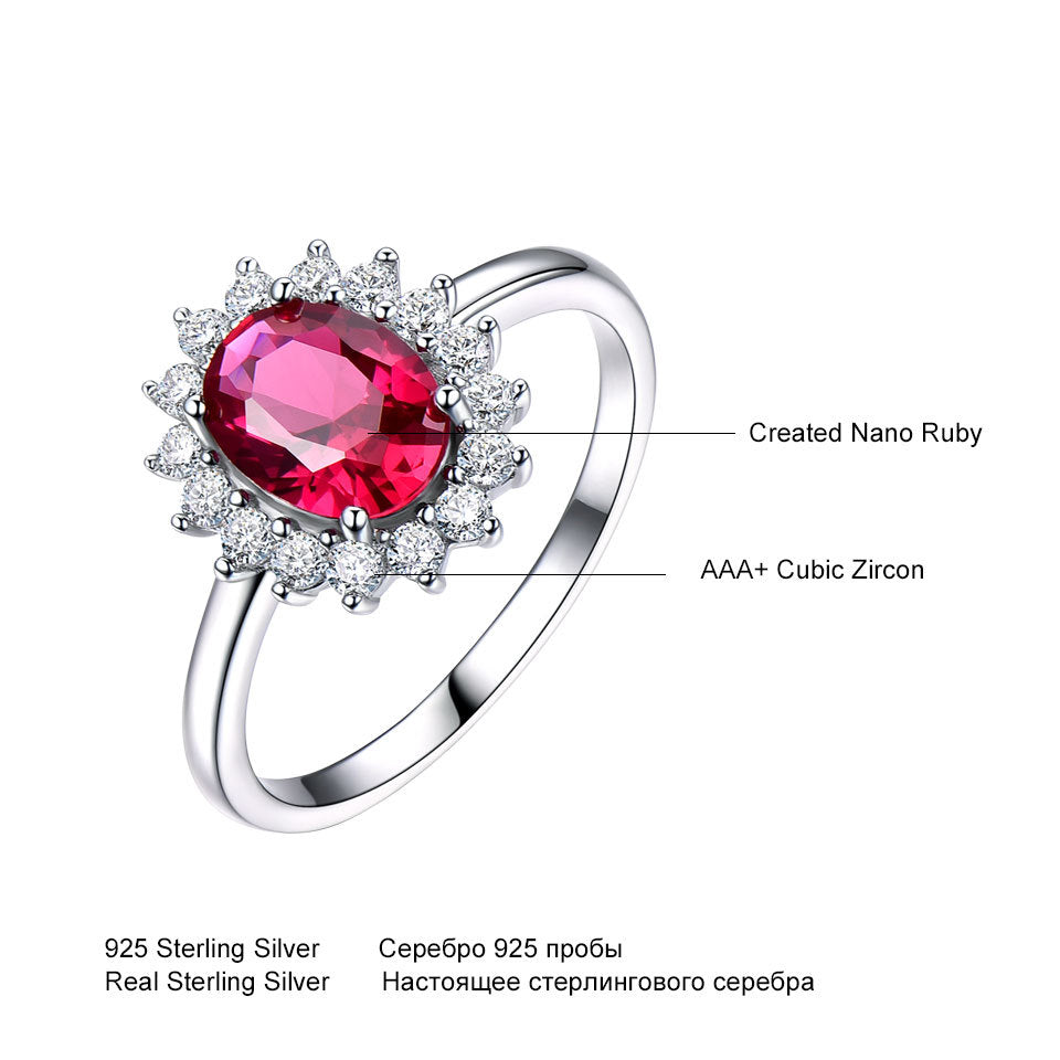 925 Sterling Silver Jewelry Ruby Ring with White Round CZ Stone Silver Ring