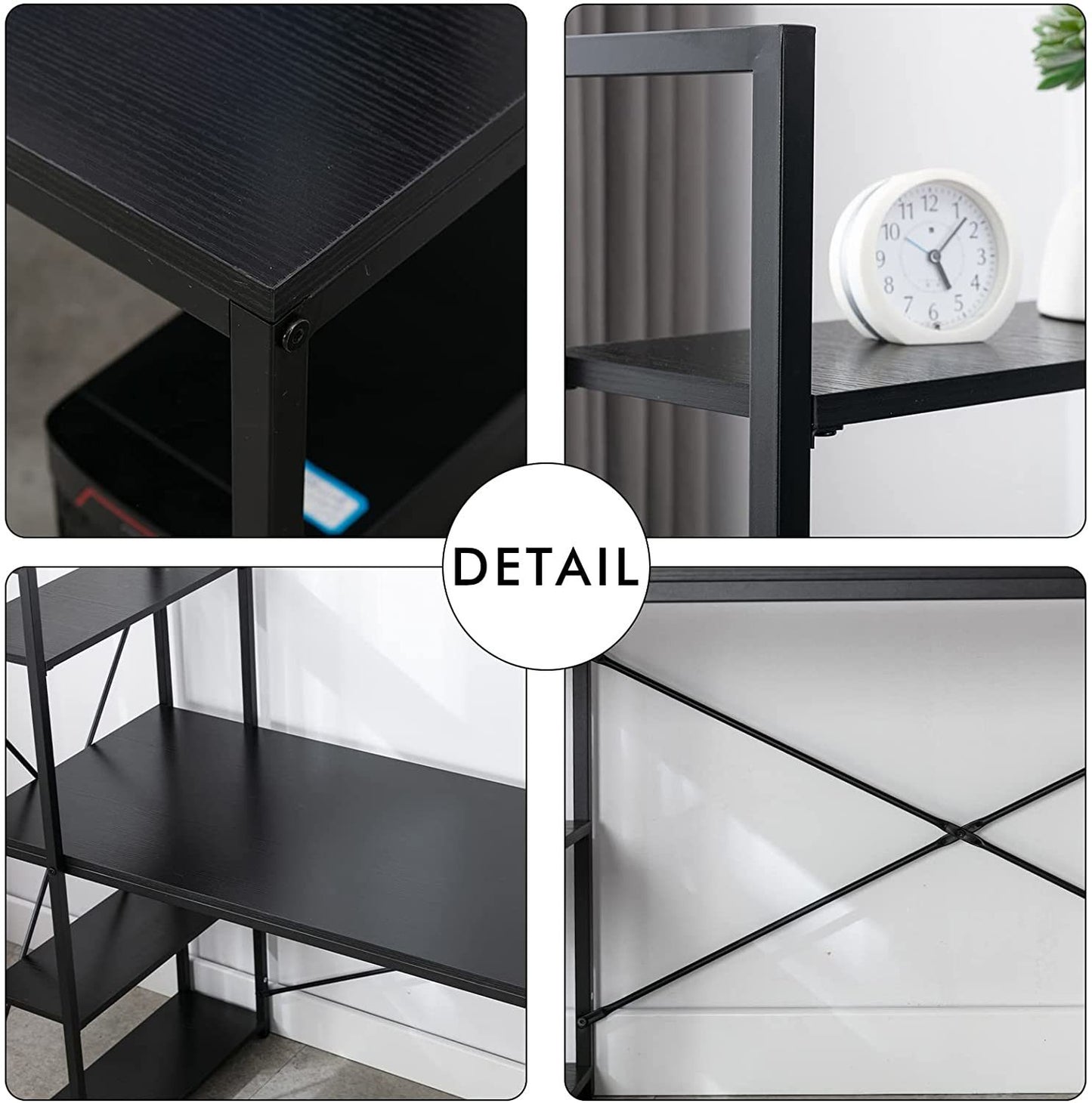Computer Desk 48" with Storage Shelves Student Study Writing Table for Home Office Modern Simple Style PC Laptop Table Rustic Black Metal Frame Black