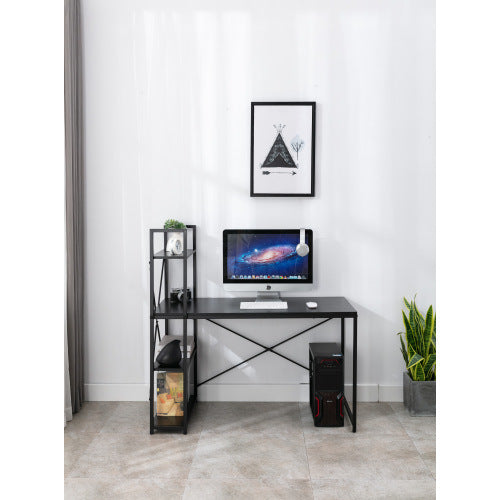 Computer Desk 48" with Storage Shelves Student Study Writing Table for Home Office Modern Simple Style PC Laptop Table Rustic Black Metal Frame Black