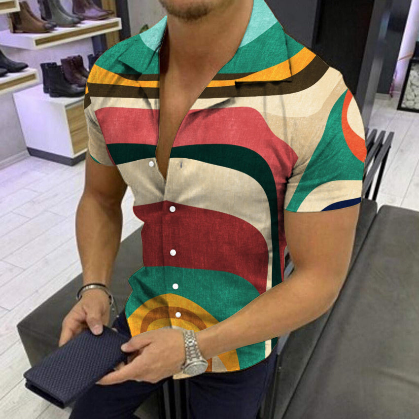 European and American New Men's Casual Shirts Short Sleeve 3D Digital Printing Leopard Printing Men's Shirts ZC-1906