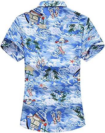 Men's Fashion Print Shirts Casual Lapel Short Sleeve T-Shirts Cotton Button-Up Shirts