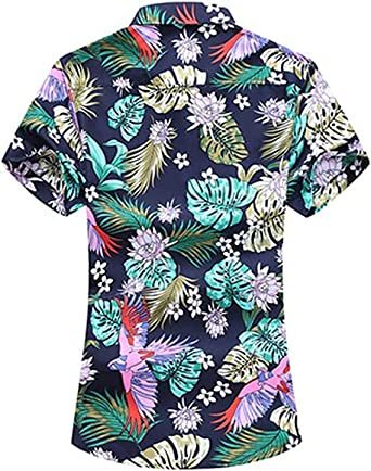 Men's Fashion Print Shirts Casual Lapel Short Sleeve T-Shirts Cotton Button-Up Shirts