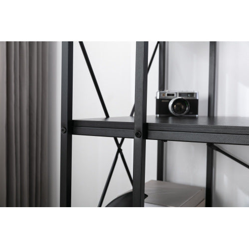 Computer Desk 48" with Storage Shelves Student Study Writing Table for Home Office Modern Simple Style PC Laptop Table Rustic Black Metal Frame Black