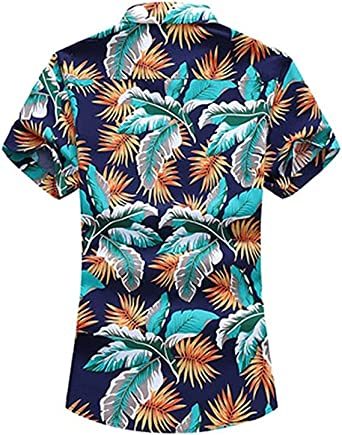 Men's Fashion Print Shirts Casual Lapel Short Sleeve T-Shirts Cotton Button-Up Shirts