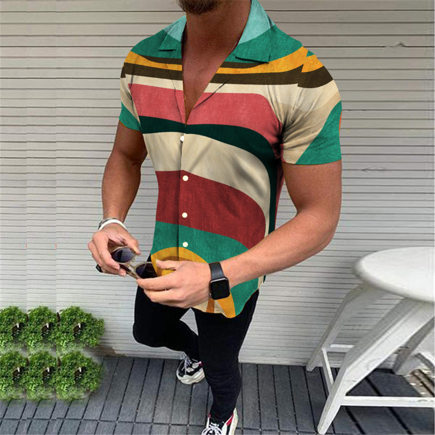 European and American New Men's Casual Shirts Short Sleeve 3D Digital Printing Leopard Printing Men's Shirts ZC-1906