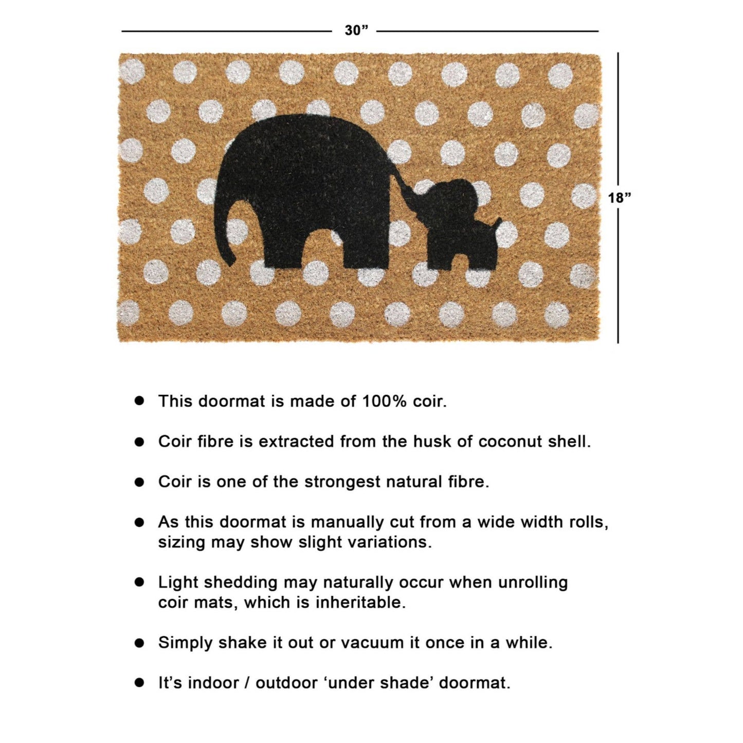 RugSmith White Machine Tufted Elephant Doormat, 18" x 30"Heart