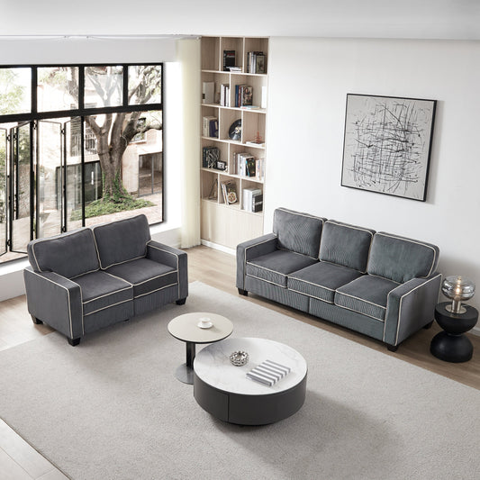 Living Room Sofa set 2+3 seat Dark Grey Corduroy